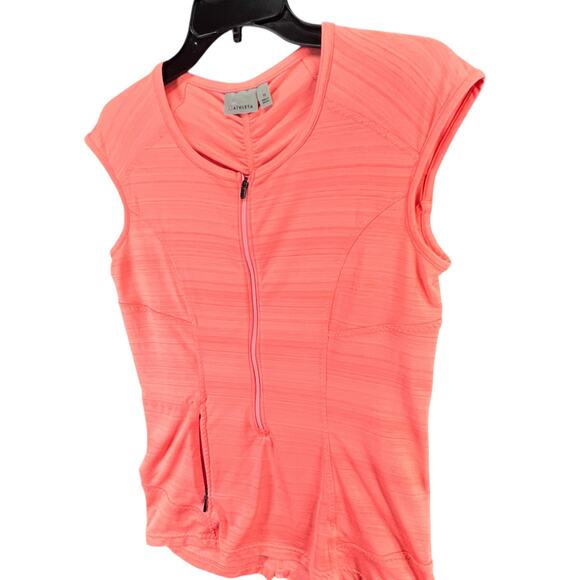 Athleta Pacifica Tank Top Womens M Coral Half Zip Ruched Stretch Beach UPF50+ - Picture 2 of 11